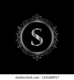S initial letter logo with luxury ornament. Silver color edition