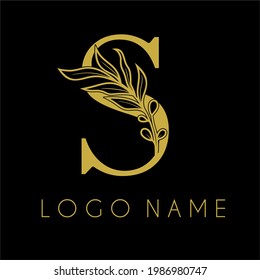 S Letra Inicial Plantilla De Diseño Del Logotipo De Hojas De Olivo Modernas Minimalistas. Cosmética, Spa, Salón, Joyería, Hotel Business Brand Identity