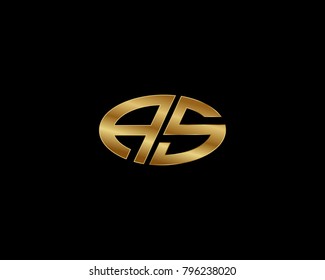 A S initial letters looping linked ellipse elegant logo golden black background