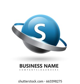 s initial Logo with uppercase letter in sphere and swoosh