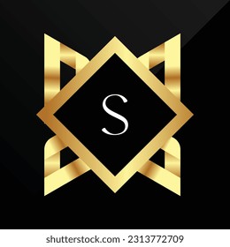 S Letra de oro de lujo inicial Tipo de signo de logotipo Icono de elegancia simple