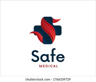 s initial ribbon medical cross safe logo symbol design illustration