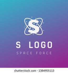 S Initial Space Force Logo Design Galaxy Rocket Vector In Gradient Background