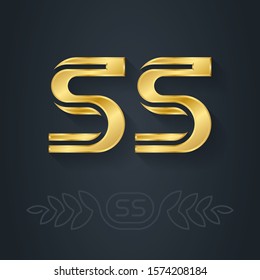S and S - initials or golden logo. SS - Metallic 3d icon or logotype template. Vector design element with line art option.