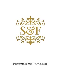 S A initials logo ornament gold. Letter SA wedding ampersand or business partner symbol.	