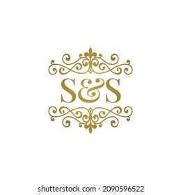 S S initials logo ornament gold. Letter SS wedding ampersand or business partner symbol.	