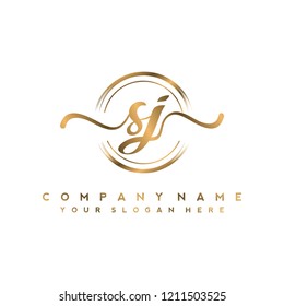 S J Initial handwriting logo vector