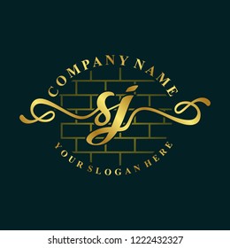 S J Initial handwriting logo vector. Hand lettering for designs.