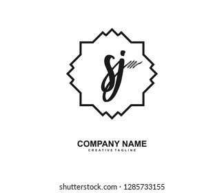 S J Initial Handwriting Logo Template Vector