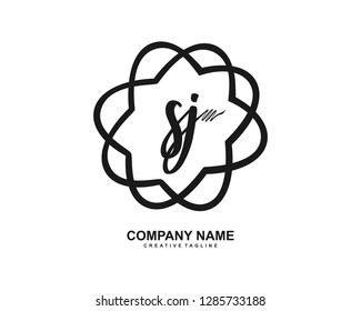 S J Initial Handwriting Logo Template Vector