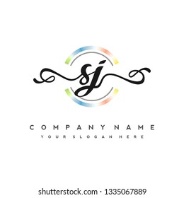 S J Initial handwriting logo vector