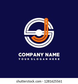 S J initial letter, modern logo design template vector 