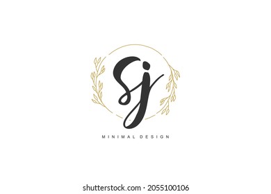 S J SJ logo, Initial lettering handwriting or handwritten for identity. Logo with signature and hand drawn style.