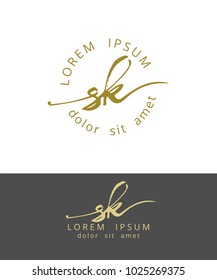 S K. Handdrawn Brush Monogram Calligraphy Logo Design