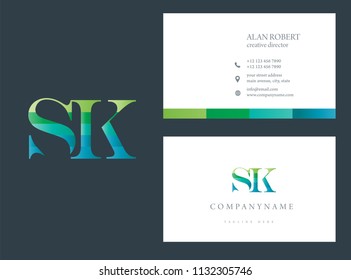 S and K multicolor letter joint logo design with business card template