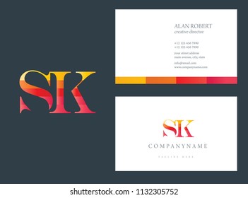 S and K multicolor letter joint logo design with business card template