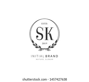 S K SK Beauty vector initial logo, handwriting logo of initial signature, wedding, fashion, jewerly, boutique, floral and botanical with creative template for any company or business.
