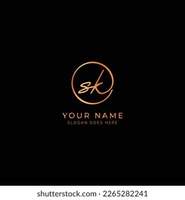 S, K, SK Initial letter handwritten and signature vector logo. Business template in round shape line art