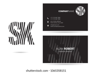 S & K waves line joint logo design with business card template