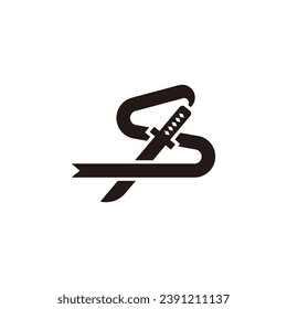  S Katana Letter Logo. Letter S initial logo with samurai sword