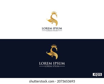 S King crown sport logo icon vector. Crown wing typography 