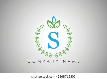  S Latter leaf .abstract green leaf company logo. Garden plant natural symbols template. Business sign collection. Vector illustration.