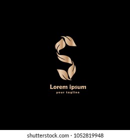 S leaf gold style logo. Vector illustration
