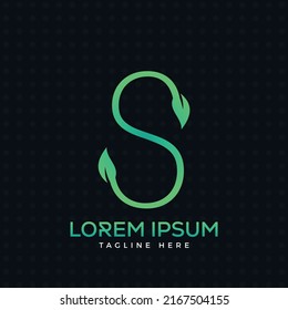 S leaf green modern creative premium logo design vector template