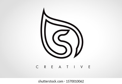 S Leaf Logo Letter Design with Leaf Outline Vector Illustration.