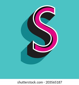 S letter of 3d vector illustrated relief retro font with shadow