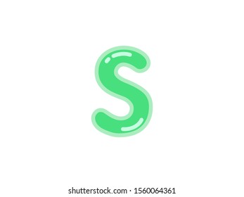 S letter alphabet green candy jelly glossy vector isolated on white background 