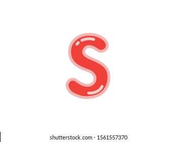 S letter alphabet red candy jelly glossy vector isolated on white background 