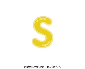 S letter alphabet yellow gold amber candy jelly glossy vector isolated on white background 