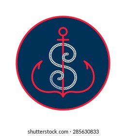 S letter with an anchor and rope vector vintage label, logo, icon design template element. This badge can be used as trademark or a print on fabric.