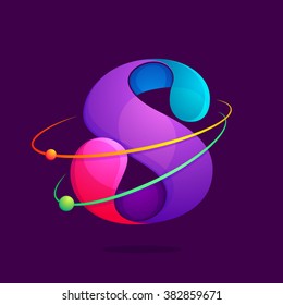 S letter with atoms orbits. Font style, vector design template elements for your application or corporate identity.
