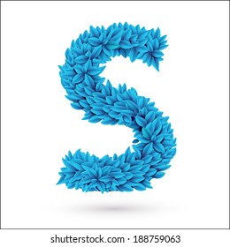 S letter. Blue font vector element isolated on white.