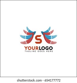 S Letter Brush Logo. Red and blue brush with Splash Concept Design.
