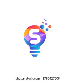 S letter bulb logo design with gradient.letter S and light bulb.S letter Lamp logo design.Lighting Electric lamp. Electricity, shine.Bulb light icon - Idea sign, solution. Bulb light symbol Energy