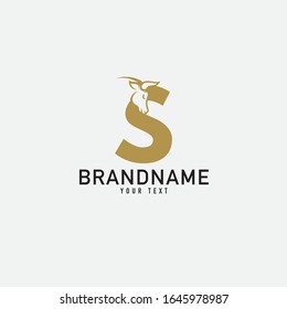 S letter with bull horn logo initial logotype icon vector in elegant simple style