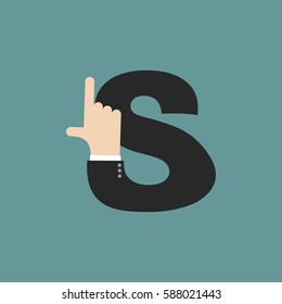 S letter businessman hand font. It shows finger print. Arm symbol alphabet. Sign of ABC