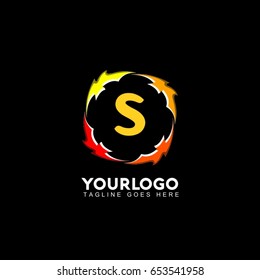 S letter circle fire logo design template. Flame vector unusual letter. Vector design template elements for your application or company.