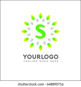 S Letter Circle Leaf Logo Design Template Element. Herbal Brand Identity.