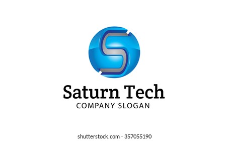 S Letter Circle Three Dimensional Shape Blue Logo Design Illustration