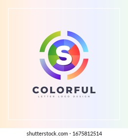 S letter colorful logo archer target style isolated in the circle shape. Vector design template elements for your Brand or company identity.