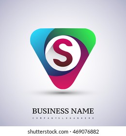 S letter colorful logo in the triangle shape, font icon, Vector design template elements for your application or company identity.