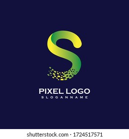 S Letter Creative Logo Design with Digital Pixels gradient Colors