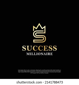 S Letter Crown Luxury Millionaire Success Dollar Luxury Logo.