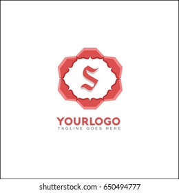 S letter cultural logo template .Monogram hexagon in Art Nouveau style