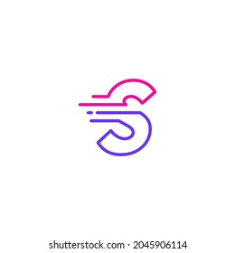 s letter dash lowercase tech digital fast quick delivery movement line outline monoline blue logo vector icon illustration