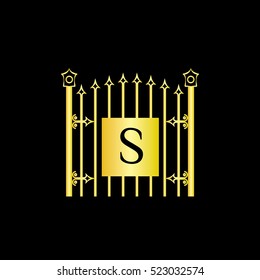 S letter decorative fence golden vector monogram,  logo, sign symbol icon